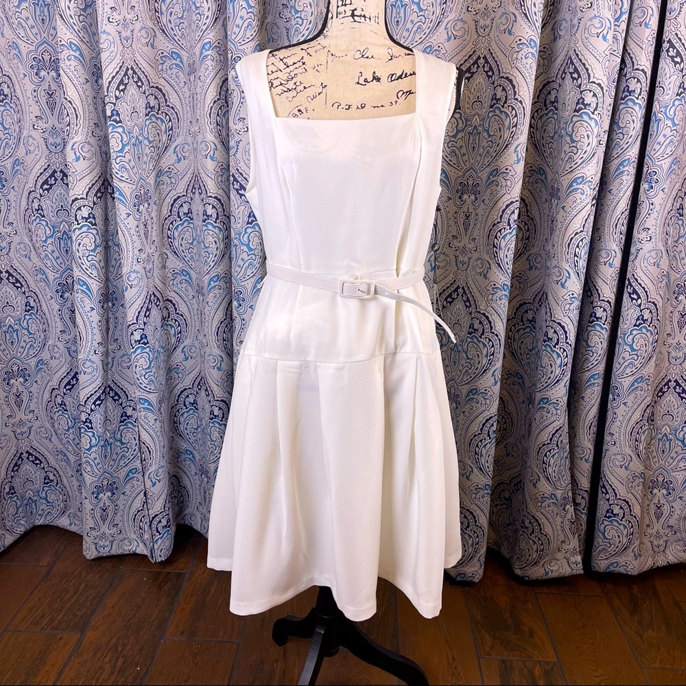 Adrianna Papell White, Belted Cocktail Dress